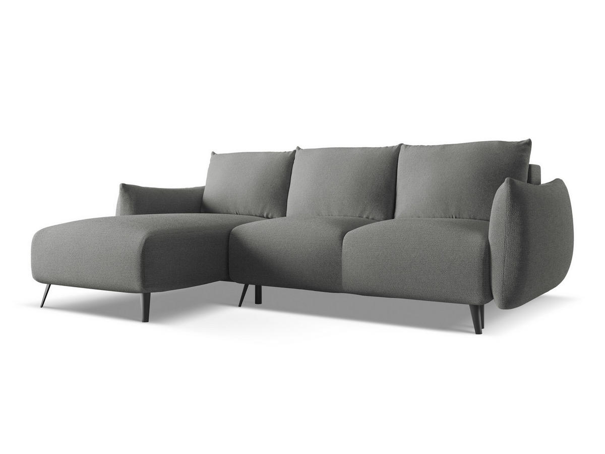 ECKSOFA mit Schlaffunktion Chenille Stoff Grau - Schieferfarben/Schwarz, Textil/Metall (162/242cm) - Makamii
