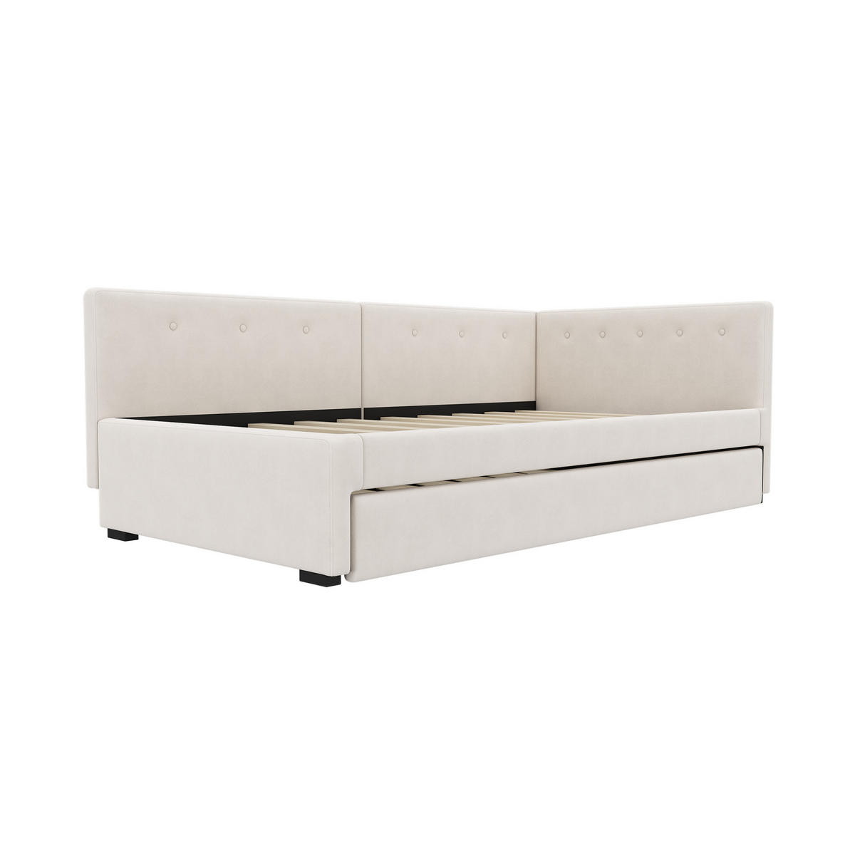 BETT 90/200 cm mit Kopfteil & ausziehbarem Rollbett, inkl. Lattenrost, Samt Beige - Beige, Textil (90/200cm) - BEAOK