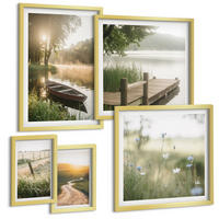 BILDER SET 5er Set - 50x50 cm & 20x30 cm & 40x60 cm Goldrahmen - Libellen im Gras, Wassermalerei - Goldfarben, Kunststoff (40/60cm) - TULUP
