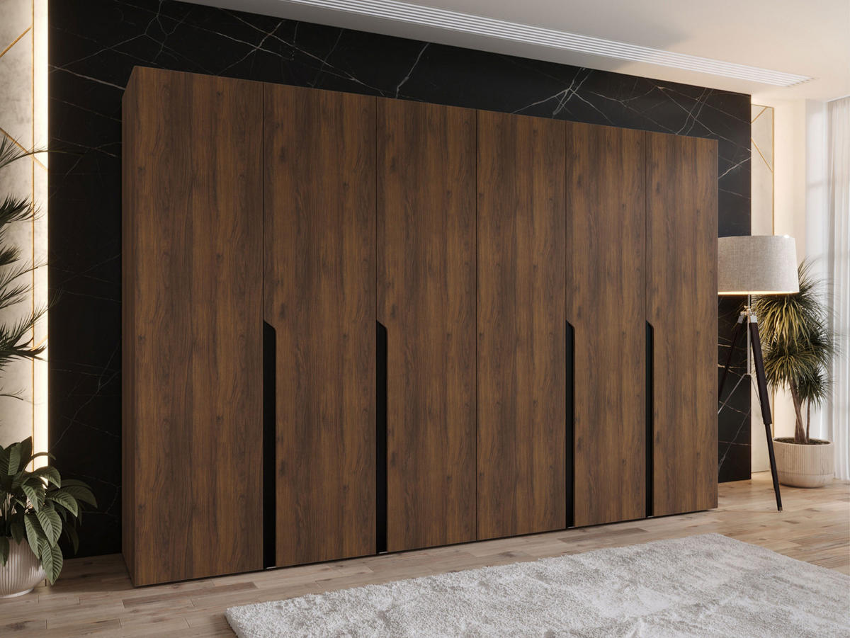 DREHTÜRENSCHRANK Mila I 300 - Nussbaumfarben/Schwarz, Holzwerkstoff/Kunststoff (300/202/52cm) - MIRJAN24