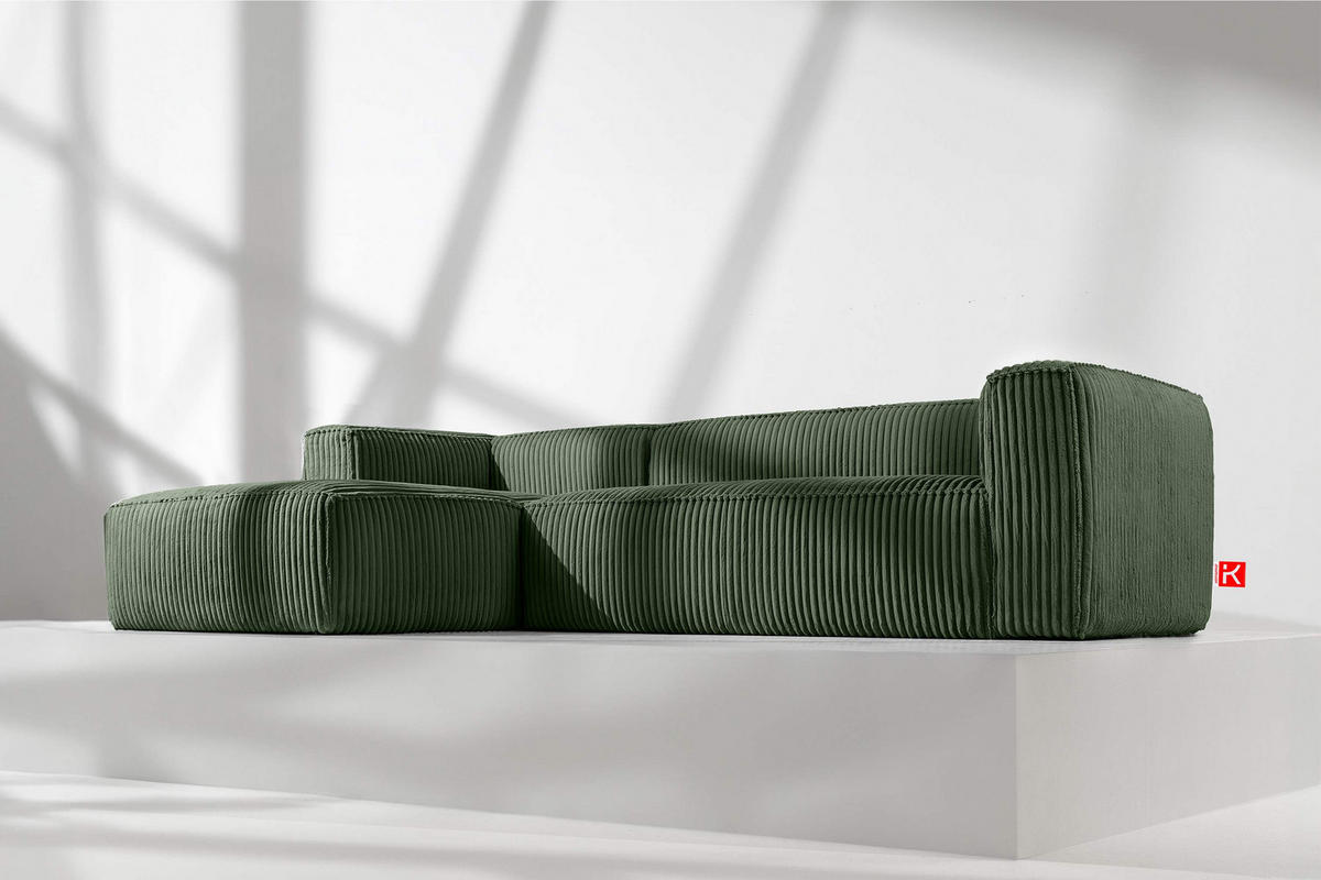 ECKSOFA-LINKS FEROX Modern, Cord-Stoff, dunkelgrün - Dunkelgrün, Textil (305/175cm) - KONSIMO®