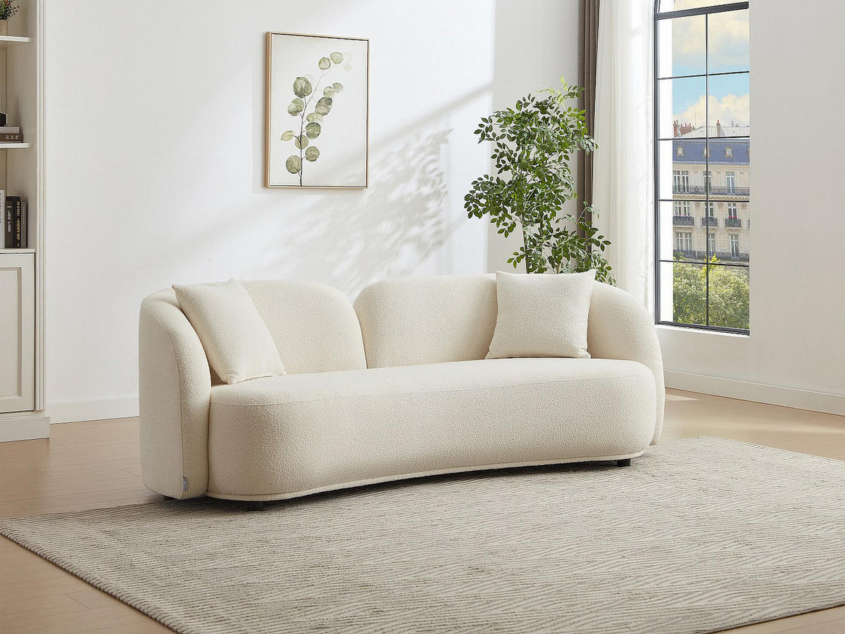 SOFA 3‑Sitzer – Bouclé-Stoff – Weiß – LINORIA - Weiß, Textil (226/81/93cm) - Vente-Unique