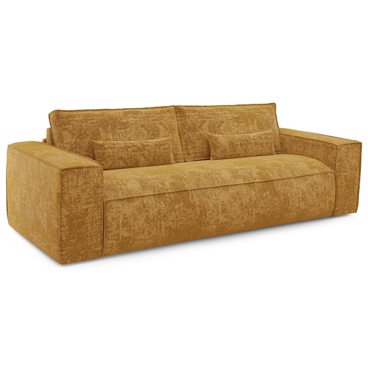 SCHLAFSOFA Express JUNE Geprägter Samt Senf 216cm - Gelb/Dunkelgelb, Textil (216/80/100cm) - Premium Interiors