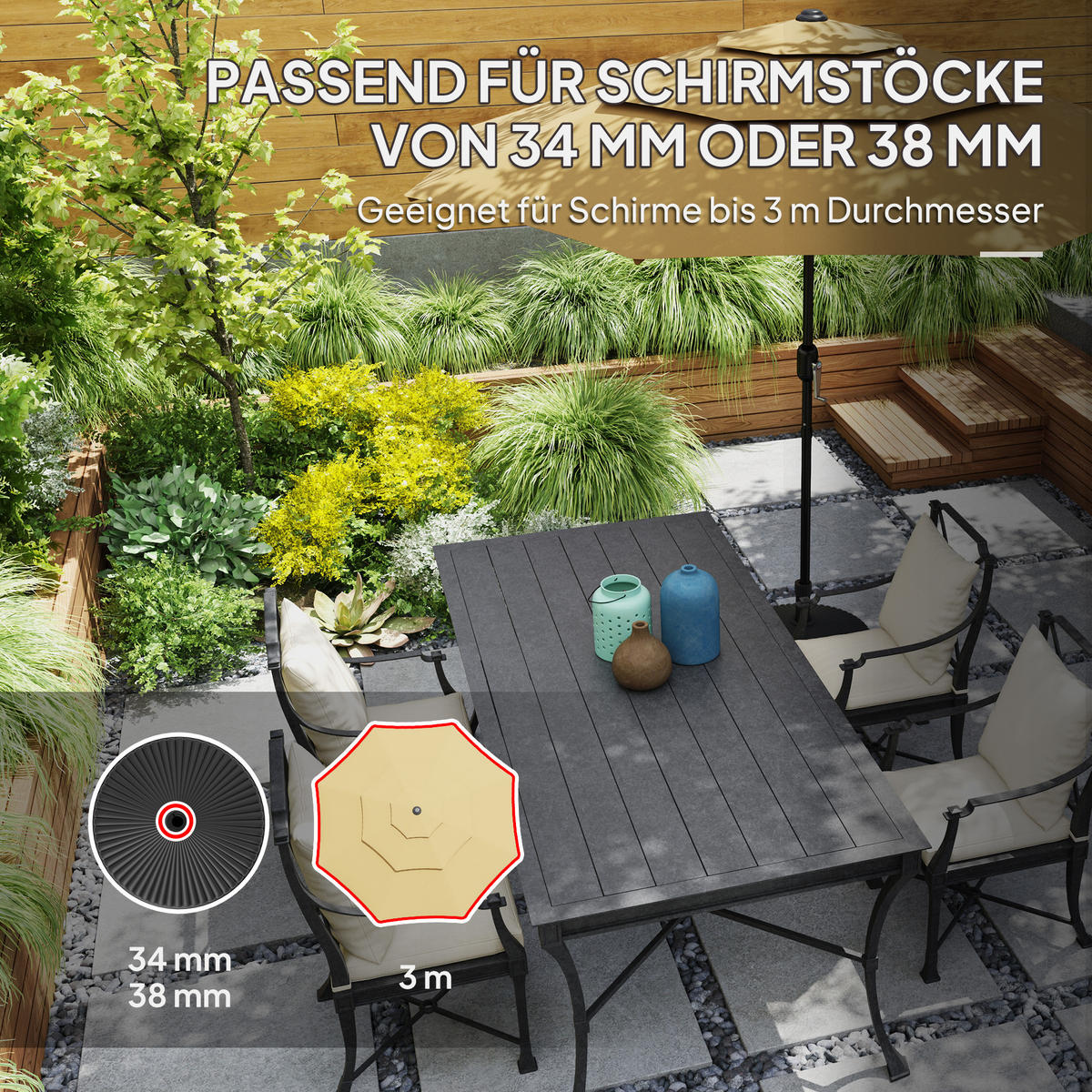 SONNENSCHIRMSTÄNDER bis 28 kg befüllbar - Schwarz, Kunststoff (55/55cm) - Outsunny