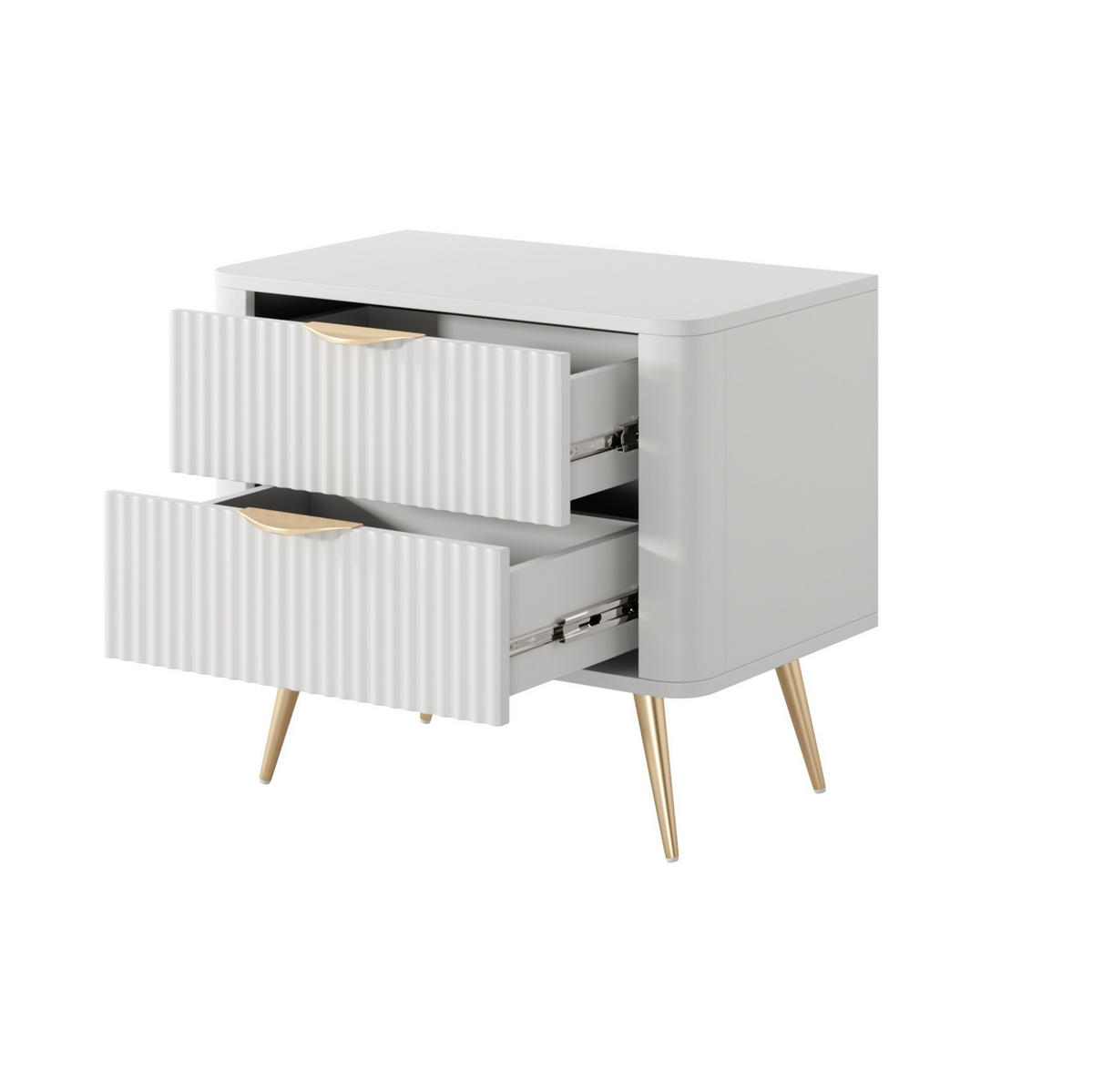 NACHTTISCH Lante Weiß, mit Schubladen, Goldene Beine - Goldfarben/Weiß, Holzwerkstoff (63/55/38cm) - Bettso
