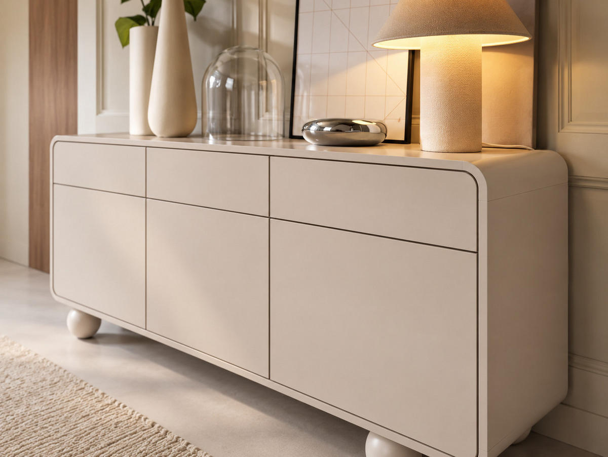 KOMMODE ORION (Cashmere, Abgerundete Kanten, Kugelfüße, Push to Open) - Kaschmir, Holz/Holzwerkstoff (160/75/39cm) - Ravio