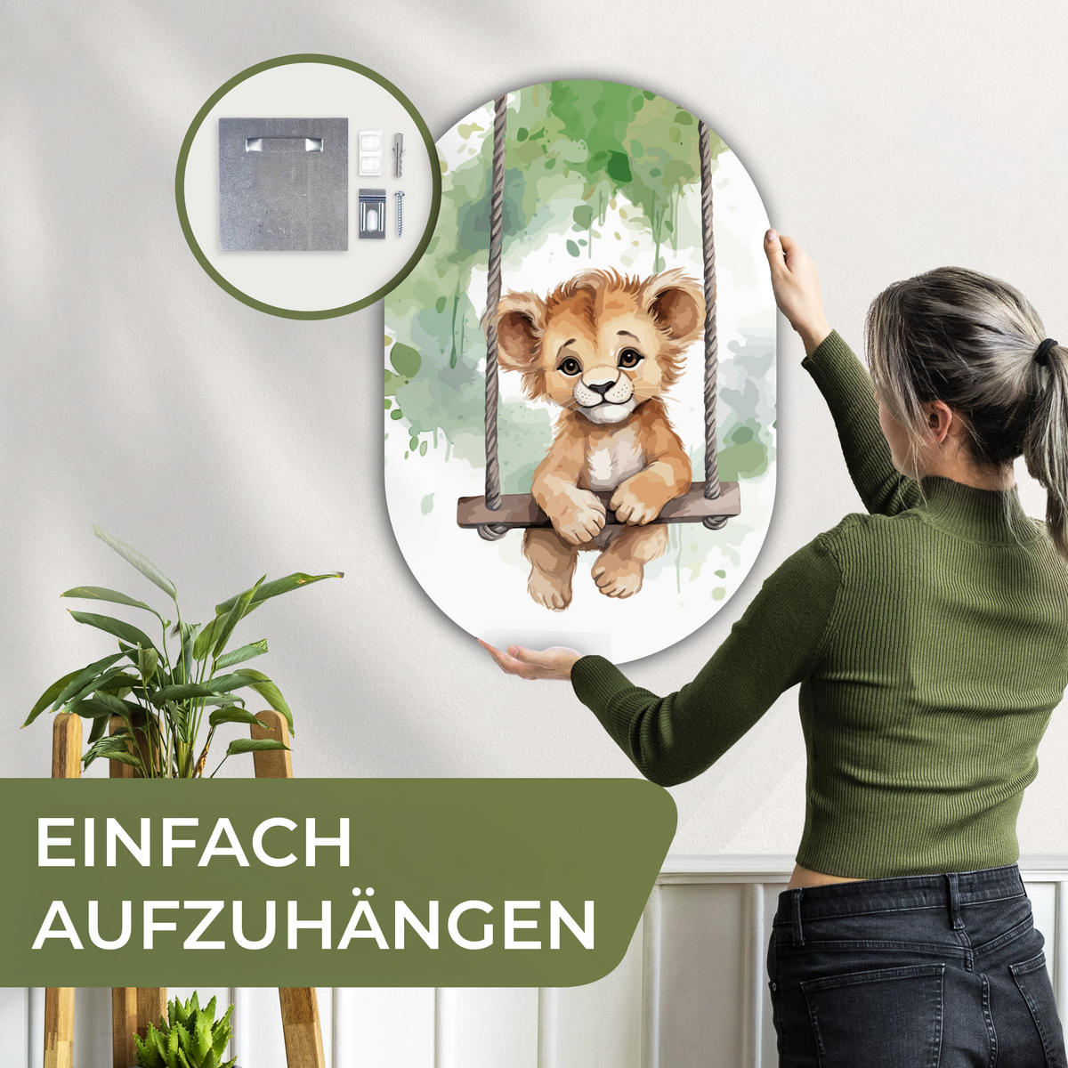 WANDBILD Löwe - Tier - Kinder - Dschungel 60x90 cm - Hellbraun, Kunststoff (60/90cm) - MuchoWow
