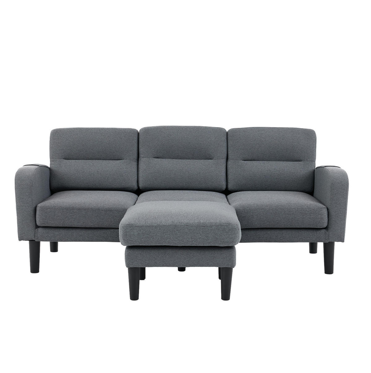 ECKSOFA 204/136/80 cm aus Stoff mit Chaiselongue und seitlichen Aufbewahrungstaschen Grau - Grau, Textil (136/204cm) - Modenvie