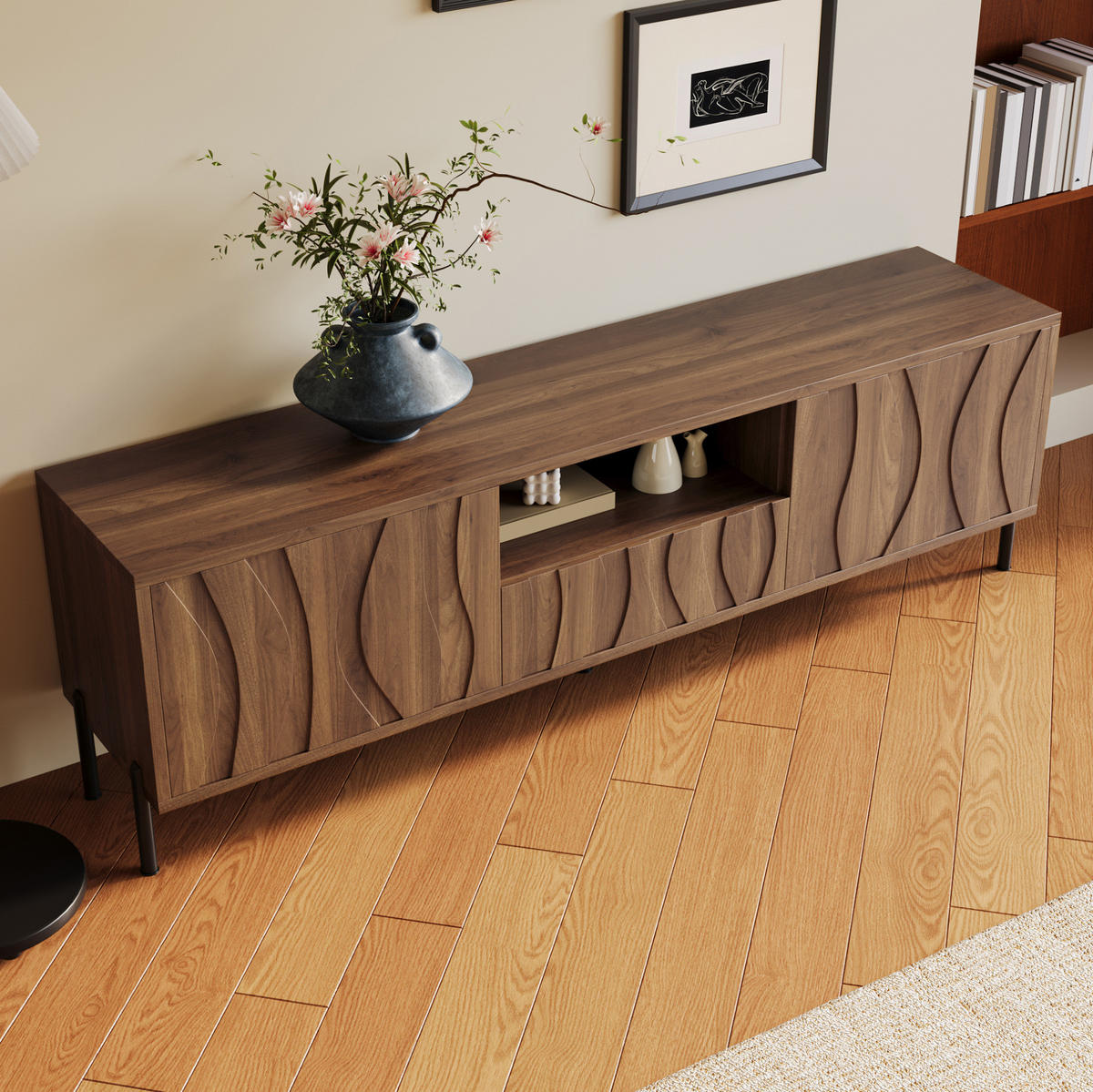 TV-LOWBOARD 160/35/46 cm mit 3 Türen und Kabeldurchlass - Naturfarben, Holzwerkstoff (160/46/35cm) - BEAOK