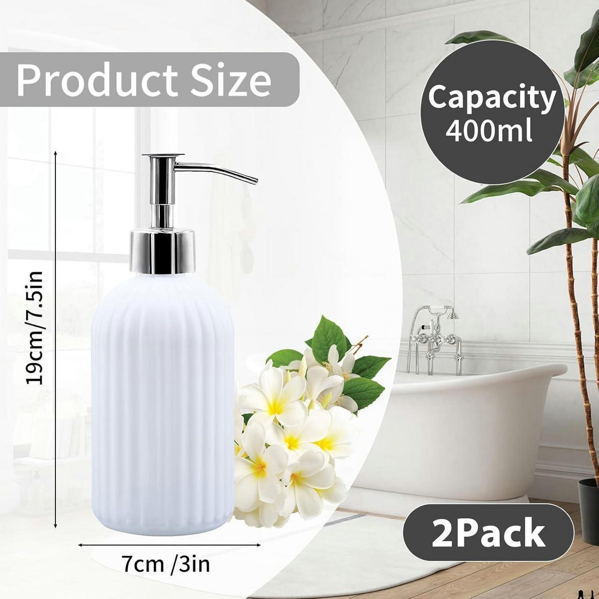 SEIFENSPENDER 2-teiliges Set Glas Weiß 400 ml - Weiß, Glas (5/18/5cm)