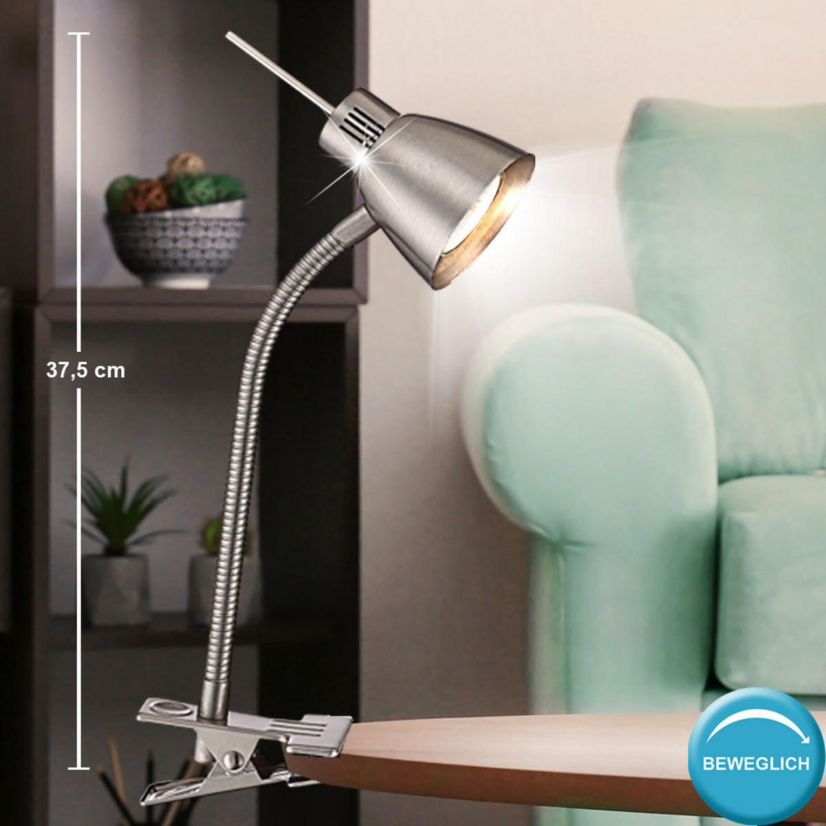 LED KLEMMLEUCHTE Nuova Silber Metall - Silberfarben, Metall (24/27/38cm)