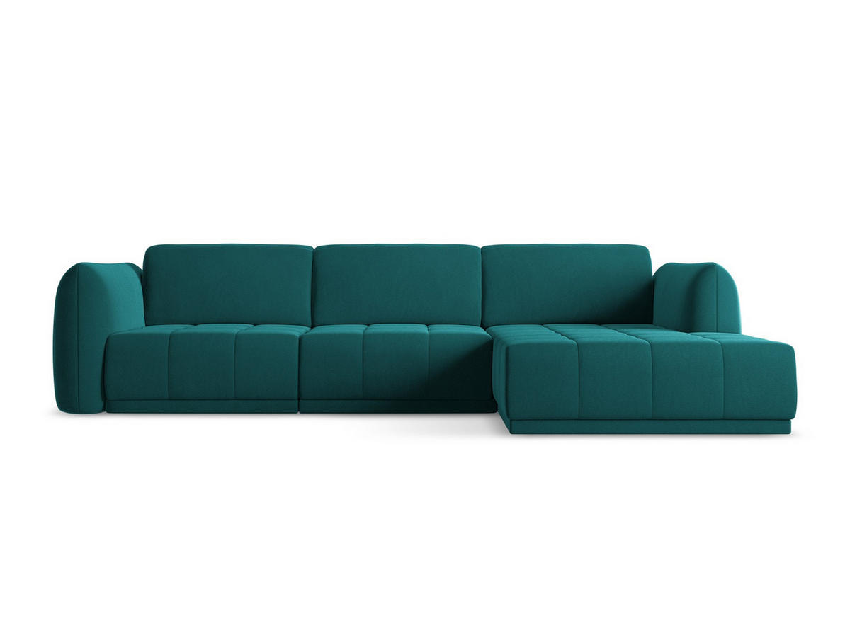 ECKSOFA Rechts Samt Stoff Blau - Blau/Petrol, Kunststoff/Textil (290/170cm) - Makamii