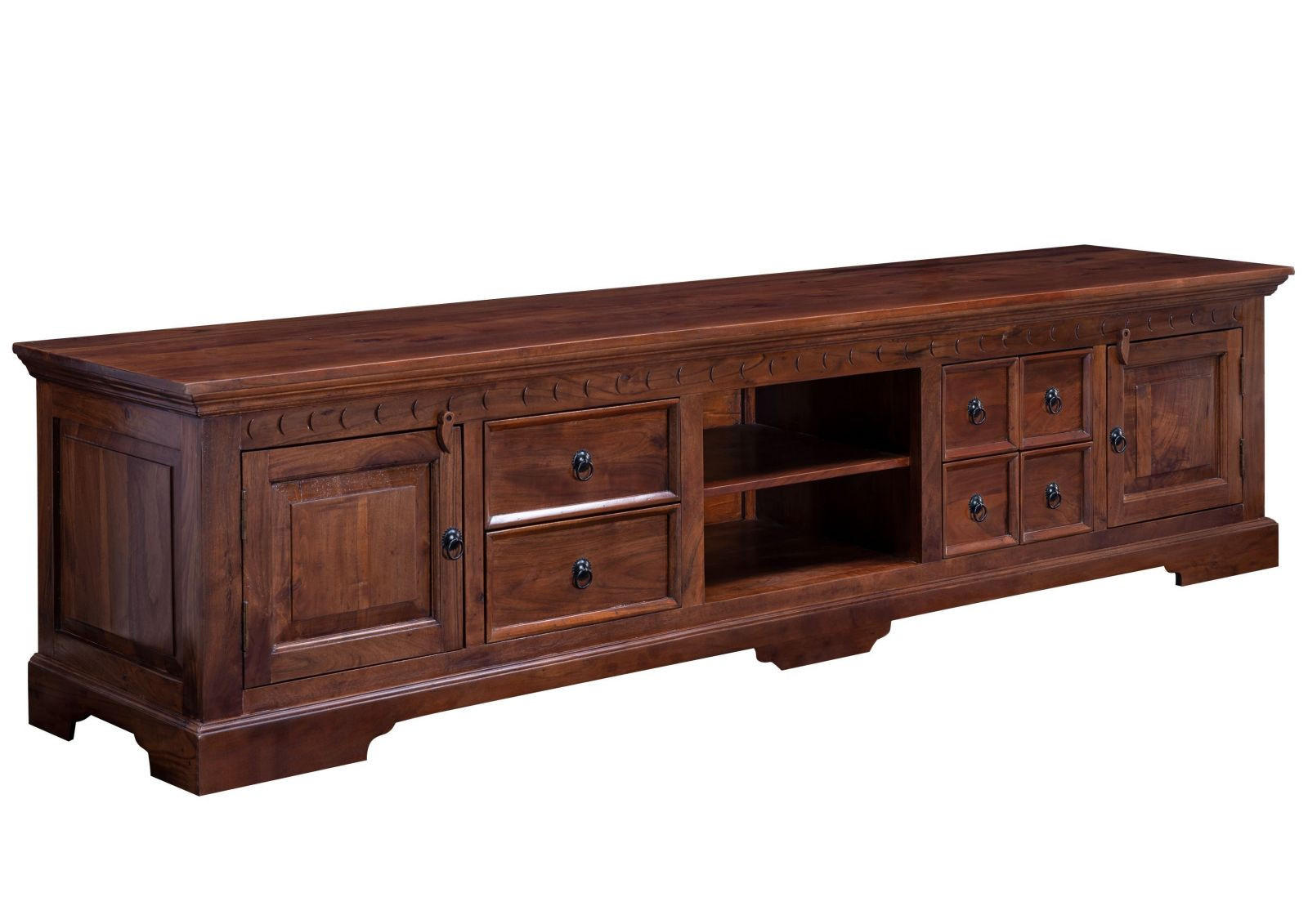 TV-BOARD Akazie 220x50x55 nougat lackiert OXFORD #341 - Dunkelbraun, Holz (220/55/50cm) - Massivmoebel24