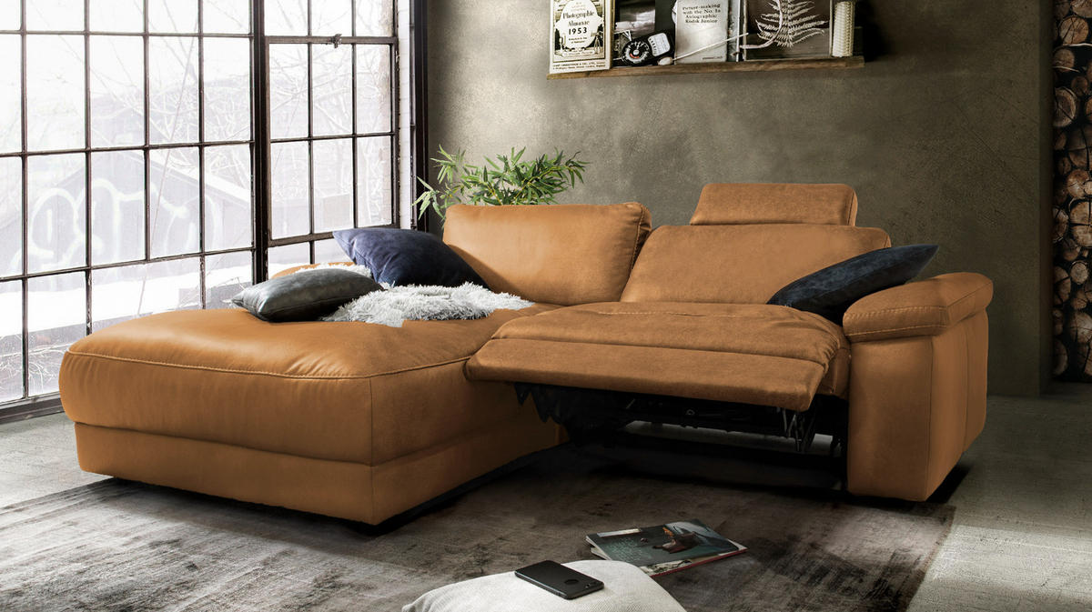 ECKSOFA MOTORISCH. RELAXFUNKTION LOLA Braun Webstoff - Dunkelbraun/Schwarz, Textil (233/178cm) - KAWOLA