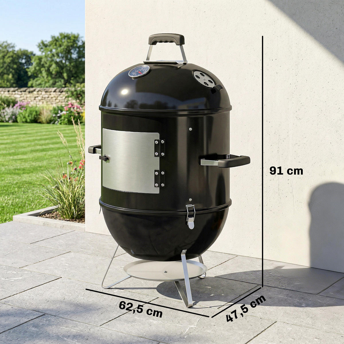 RAUCHER DE-18277 3-in-1 mit 3 Grillrosten & Thermometer Schwarz - Schwarz, Metall (47.5/91/62.5cm) - ComfortXL