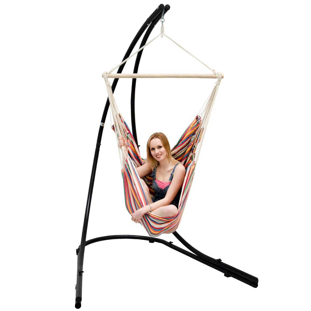 XL HÄNGESTUHL mit Gestell 210/140 cm , Naturfarben/Schwarz - Multicolor, Textil (140/210/160cm) - Amanka