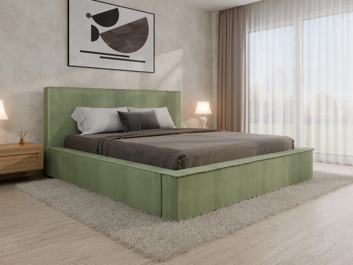 POLSTERBETT SANA 180x200cm Elegantes Polsterbett für modernen Wohnstil , Taschenfederkernmatratze LIORA(19cm), Grün - Grün, Holz (180/200cm) - Panda Möbel