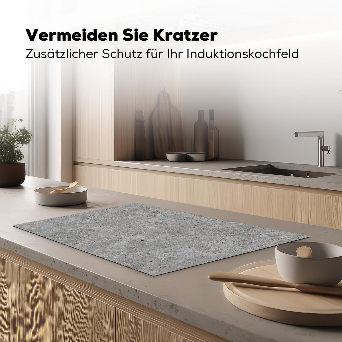 HERDABDECKPLATTE Beton - Schiefer - Grau - Struktur aus Beton Induktionsschutz 81.6x52.7 cm - Hellgrau, Kunststoff (81.6/52.7/0.2cm) - MuchoWow