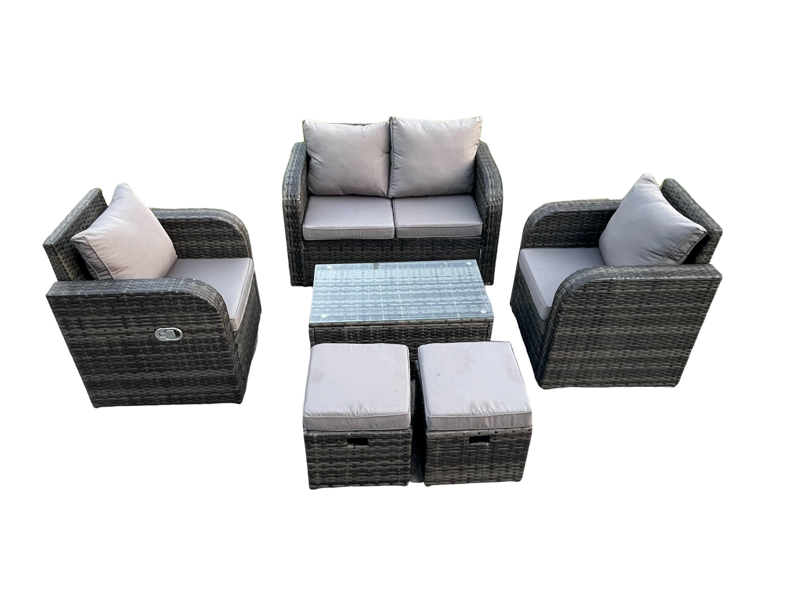 GARTENLOUNGE-SET Polyrattan Dunkelgrau 6-Sitzer - Dunkelgrau, Metall - Fimous