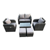 GARTENLOUNGE-SET Polyrattan Dunkelgrau 6-Sitzer - Dunkelgrau, Metall - Fimous