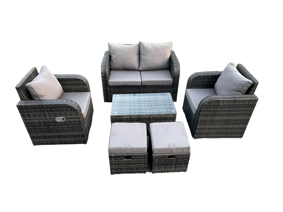 GARTENLOUNGE-SET Polyrattan Dunkelgrau 6-Sitzer - Dunkelgrau, Metall - Fimous