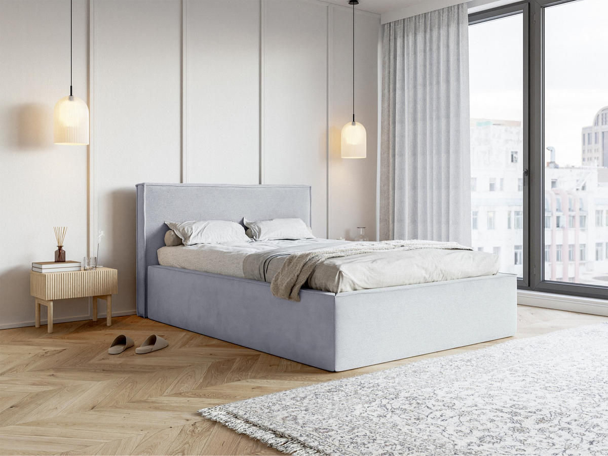 POLSTERBETT LUCERA Hellgrau 140x200 cm - Hellgrau/Schwarz, Kunststoff/Textil (140/200cm) - Selsey