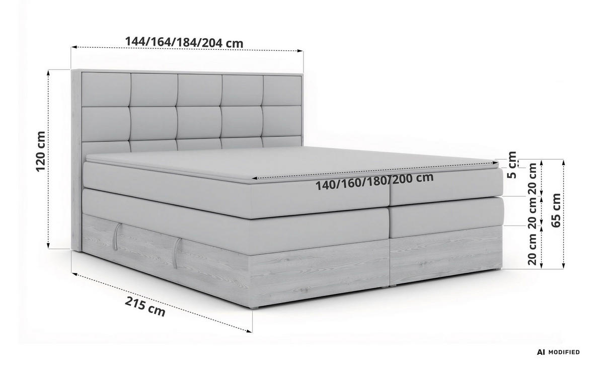 BOXSPRINGBETT ALNOR KING 160/200 - Beige Velvet - Topper T25 - H4 - Beige/Schwarz, Kunststoff/Textil (160/200cm) - MKS