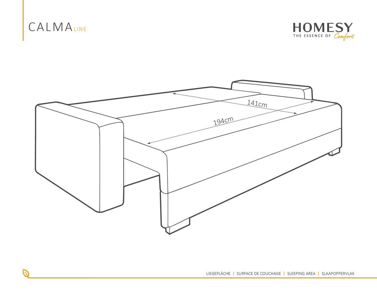 SCHLAFSOFA Calma mit Bettkasten 3-Sitzer modernen Stil, Beige - Beige, Holz (229/87/97cm) - Homesy