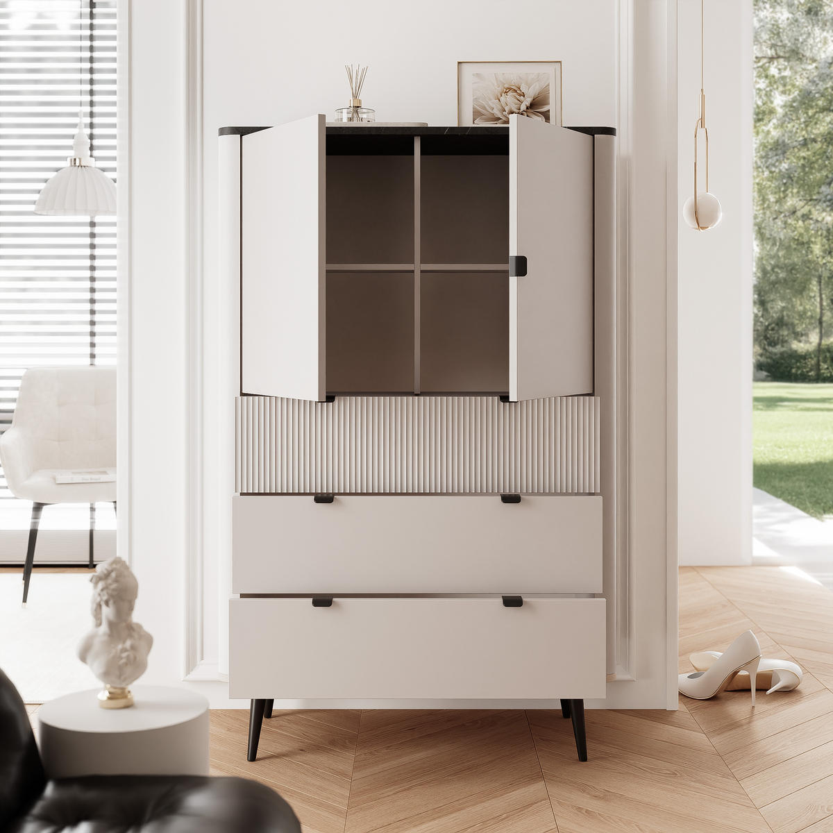 KLEIDERSCHRANK mit Schubladen NAVANI 90 cm Kaschmir Nuss - Kaschmir/Schwarz, Holzwerkstoff/Metall (90/142/40cm) - Idohome