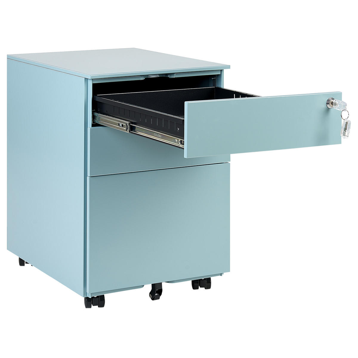 AKTENSCHRANK Metall hellblau 3 Schubladen mit Rollen Cami - Blau, Metall (39/60/50cm) - Beliani