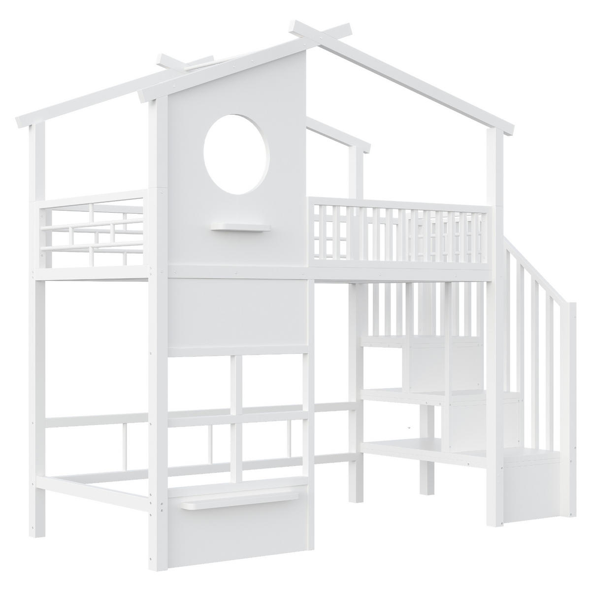HOCHBETT 90/200 cm mit LED und Stauraumtreppe, DE-41612, in Weiß - Weiß, Metall (90/200cm) - ComfortXL