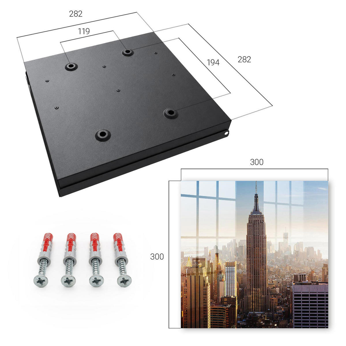 SCHLÜSSELBOX Schwarz 30x30 cm- Türöffnung nach rechts - Die Stadt am Morgen - Blau, Metall (30/30/5cm) - TULUP