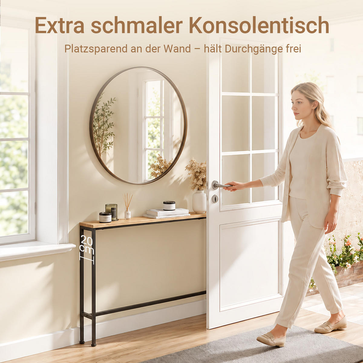 KONSOLENTISCH schmal 120x65x20cm für Flur Natur-Schwarz - Schwarz/Naturfarben, Holzwerkstoff/Metall (20/120/65cm) - SoBuy