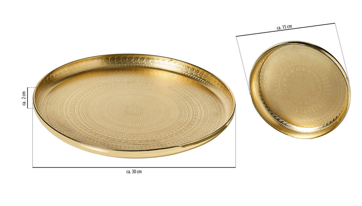 SERVIERTABLETT 2er-Set Gold Schlüsselablage Getränkeablage Kerzenteller - Weiß, Metall (30/2/30cm) - Northpoint