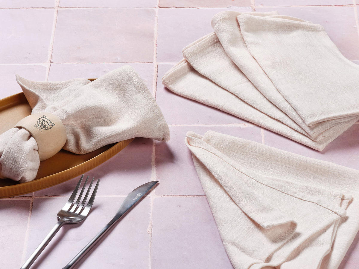 TISCHSERVIETTE - 6er-Set - Leinen und Baumwolle in Cremeweiß - Weiß, Textil (40/40cm) - Björn
