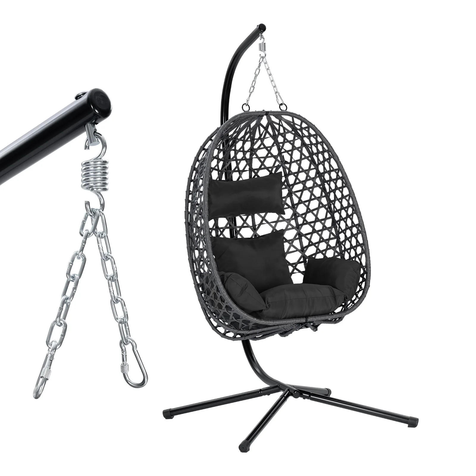 HÄNGESESSEL mit Ständer Kissen Kopfstütze Schaukelstuhl - Schwarz, Metall (105/195/105cm) - Kaket
