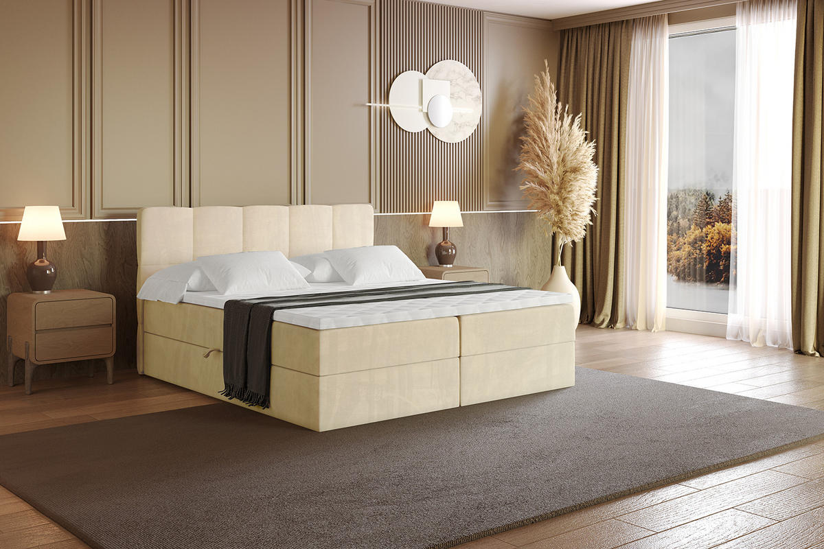 BOXBETT mit Matratze H4 und Lattenrost - LIRO - 200x200 - Beige Monolith - Beige, Holzwerkstoff/Kunststoff (200/200cm) - ALTDECOR