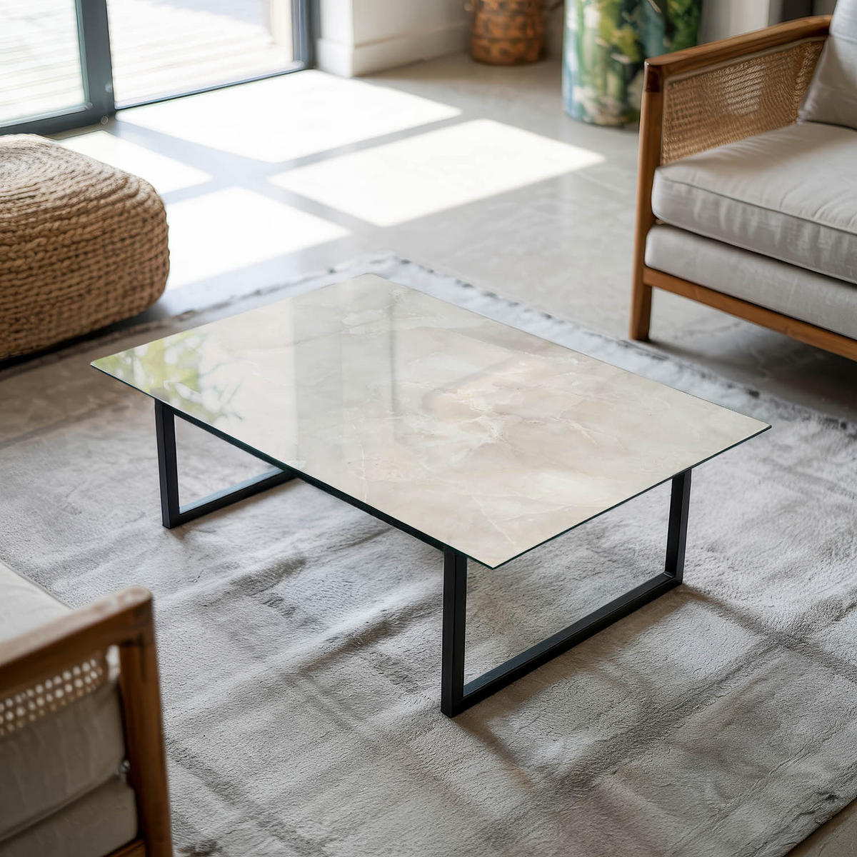 TISCHPLATTE 80x60 cm Marmorstruktur mit Textur - Creme, Glas (80/60/0.4cm) - TULUP
