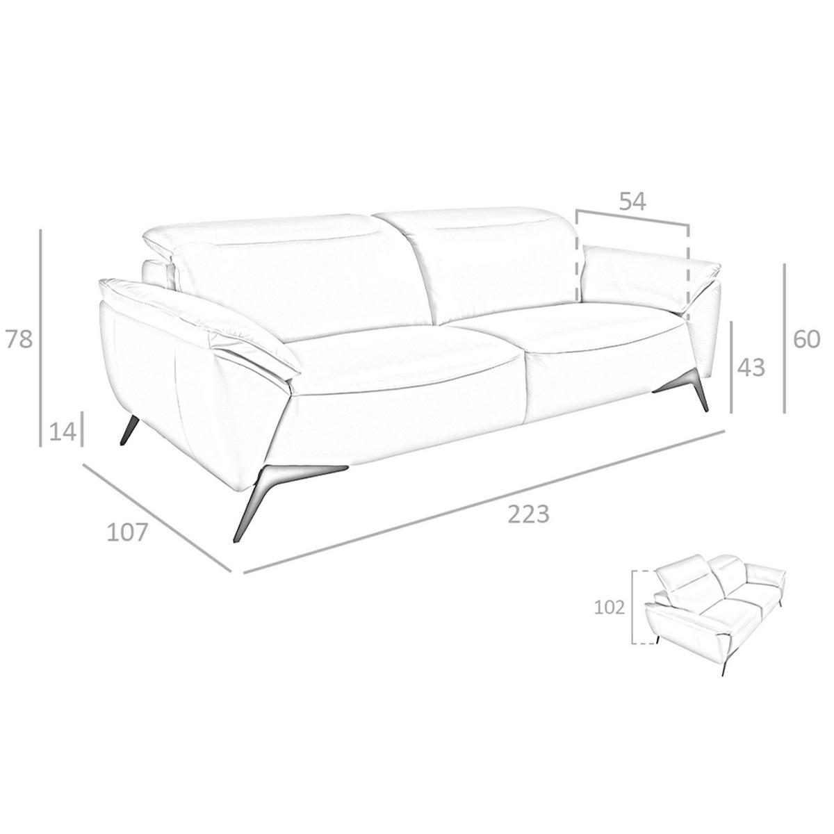 SOFA 3-Sitzer-Sofa aus Leder in Taupe 223/107/102 cm - Dunkelgrau/Schwarz, Leder (223/102/107cm) - ANGEL CERDA