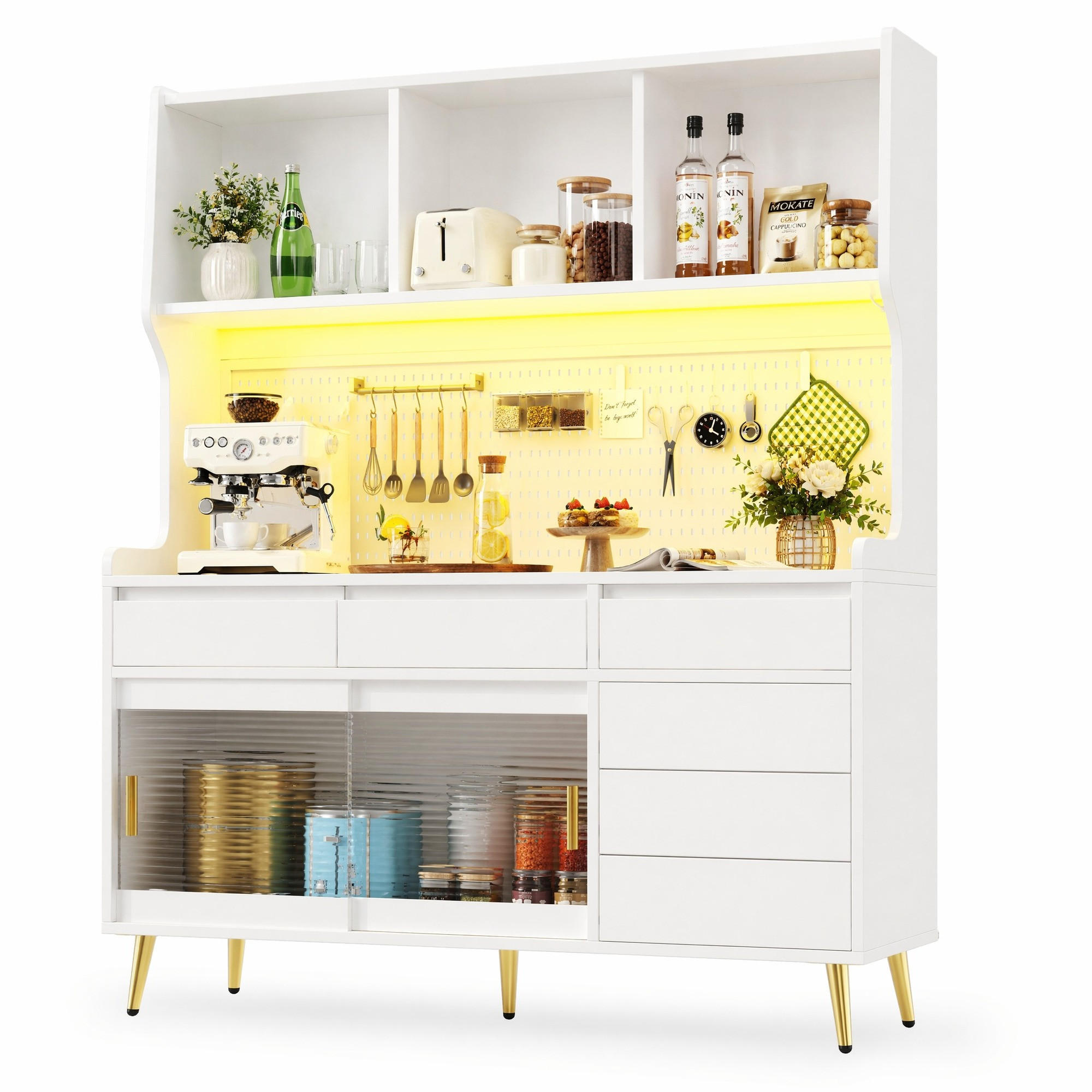 HOCHSCHRANK mit Schiebetüren und LED 145x39x171 cm MDF Glas Weiß - Weiß, Glas (39/171/144.9cm) - Meubliv