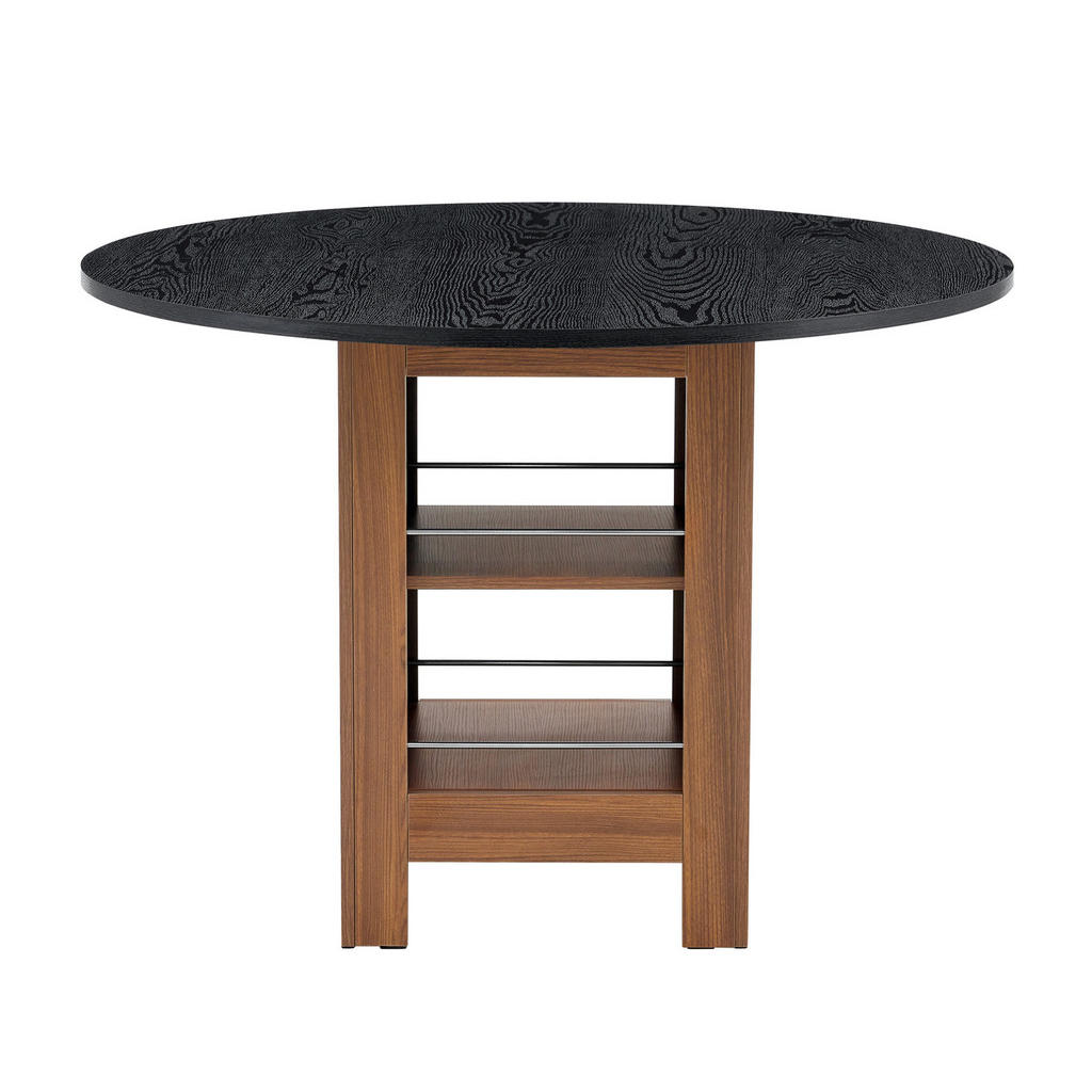 OKWISH JÍDELNÍ stůl 100/100/76 cm ořechová/černá z MDF s úložnými policemi