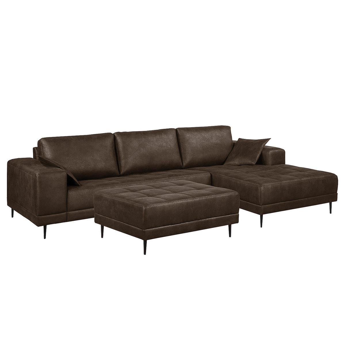 ECKSOFA mit Ottomane - Antiklederlook - Braun, Textil (282/167cm) - home24