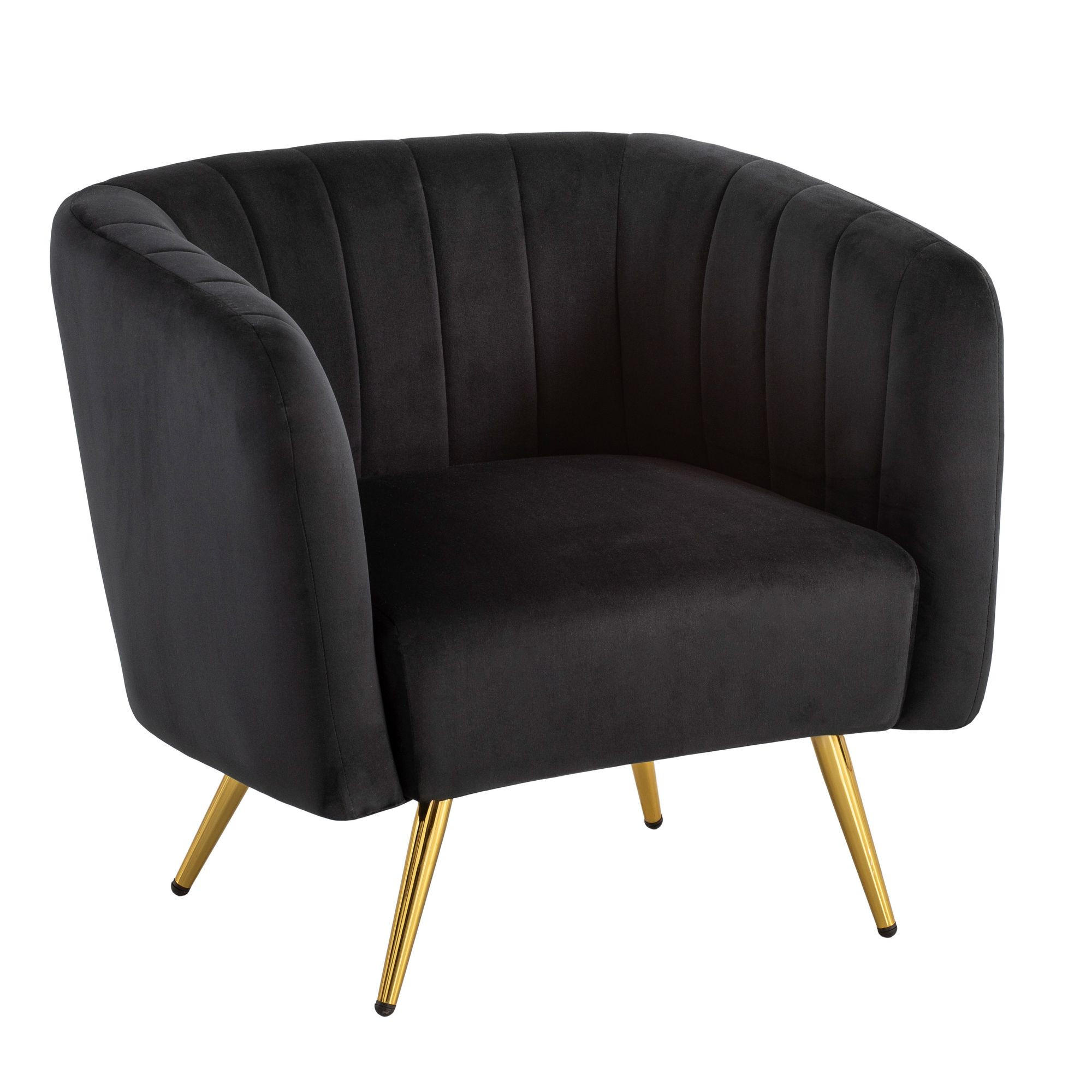 LOUNGESESSEL Samt Schwarz mit Metallgestell und Armlehnen - Goldfarben/Schwarz, Textil/Metall (60/72/85cm) - KADIMA DESIGN