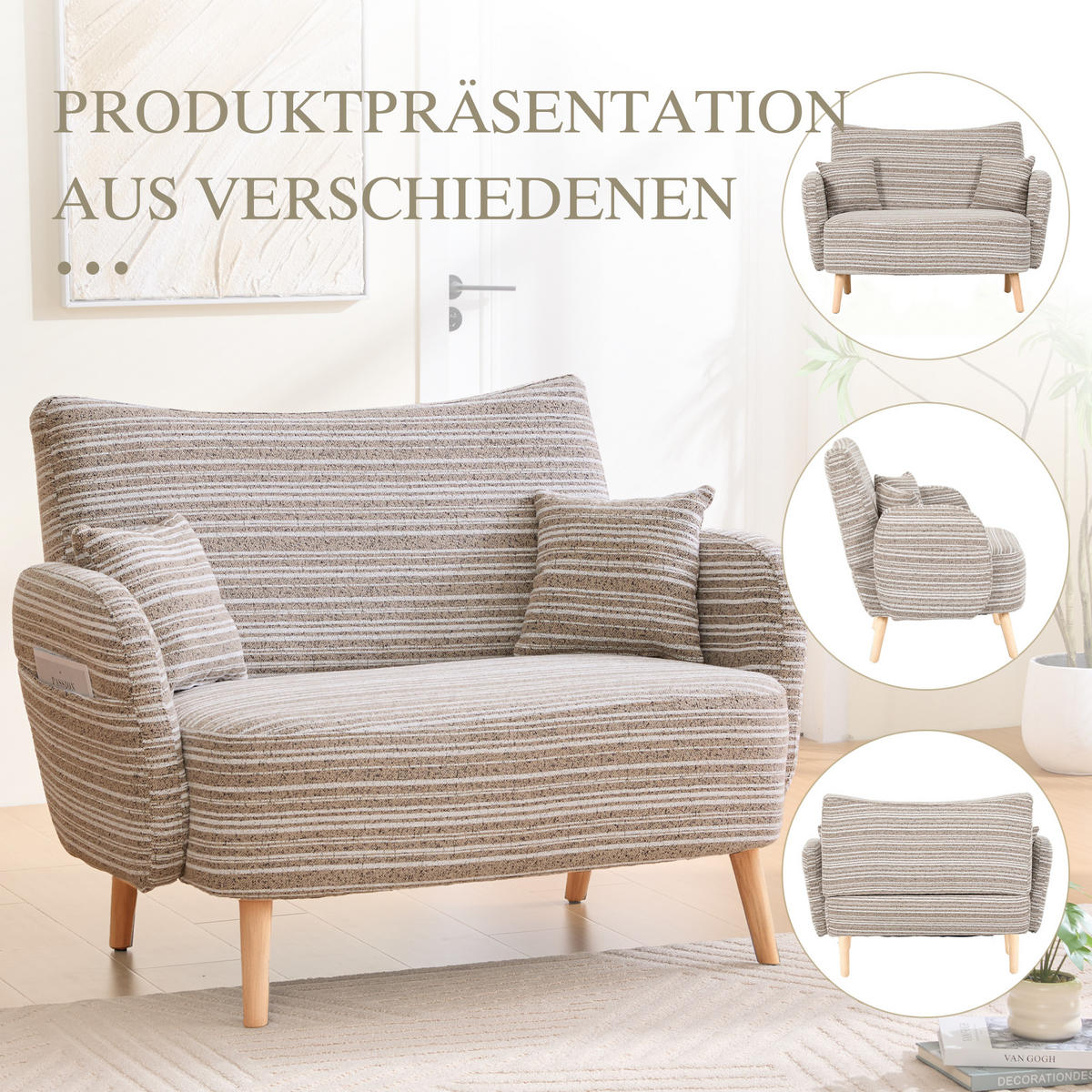 2-SITZER Sofa mit Armlehnen & Seitentasche, modernes Sessel Grau - Grau, Textil/Metall (121/87/81cm) - PARAFTA HOME