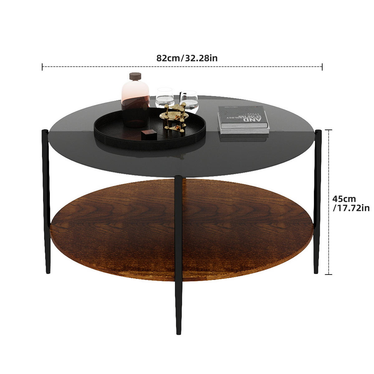 COUCHTISCH Schwarz/Natur, 82/82/45 cm - Schwarz, Glas (82/82/45cm) - PANGIVO