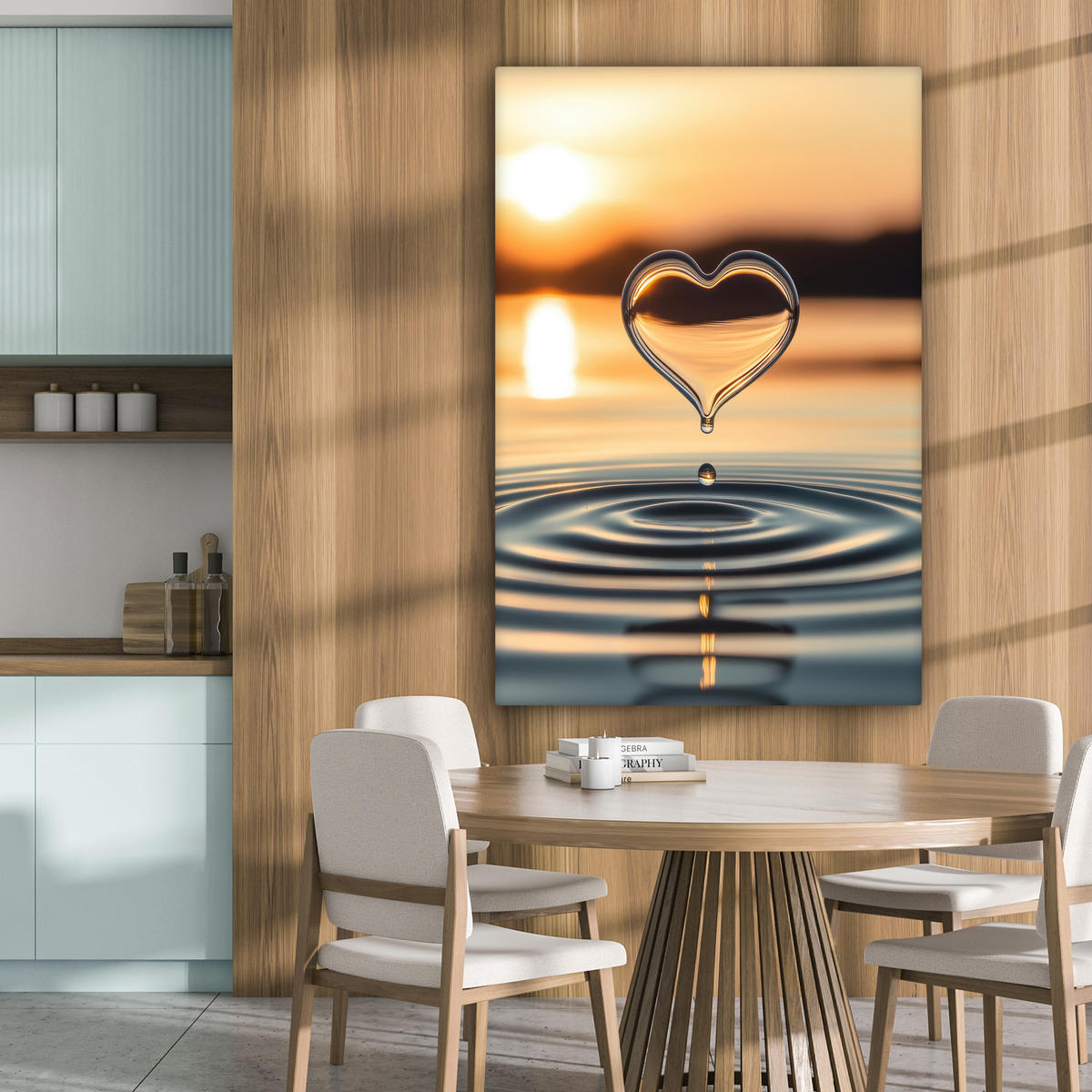 LEINWANDBILD - Herz - Wasser - Sonnenuntergang - Natur - Zen - 80x120 - Wanddeko - Bernsteinfarben, Textil (80/120cm) - MuchoWow