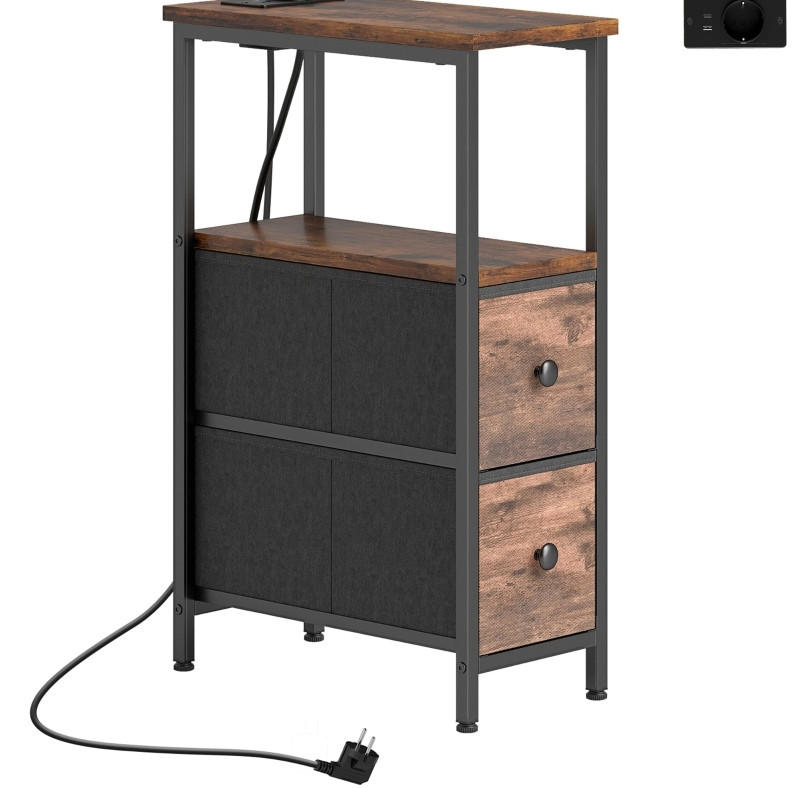 BEISTELLTISCH 20/40/63 cm in Rustikal-Braun mit Ladestation und 2 Stoffschubladen - Braun, Holz (40/20/63cm) - Flora Grace