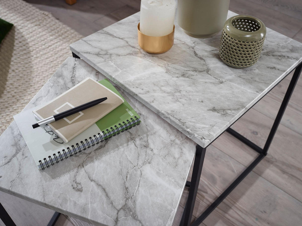 BEISTELLTISCH Set – 2-teilig Marmoroptik Metall 40x42,5x40 cm 35x39,5x35 cm - Schwarz/Weiß, Holz/Metall (40/40/42cm) - KADIMA DESIGN