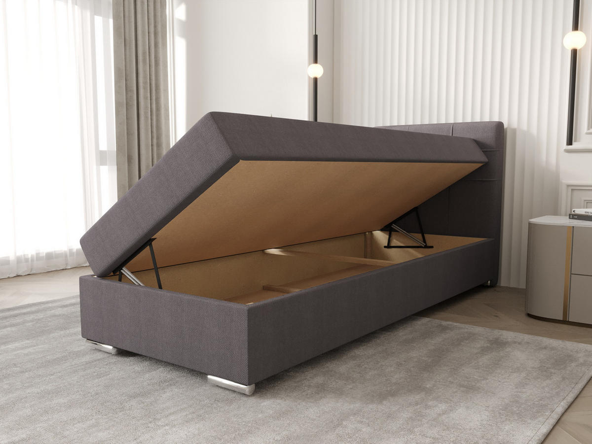 BOXBETT ZILANO 1 mit Matratze H3 und Topper 90x200 Cosmic 160 - Hellgrau, Holz/Textil (90/200cm) - Bedante