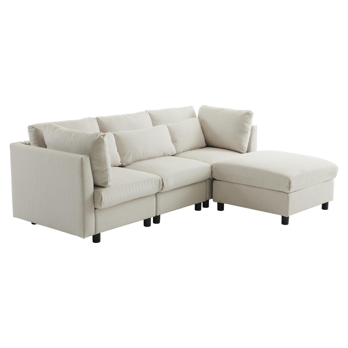 ECKSOFA L-Form Dreisitzer mit Fußhocker Modern Polster Beige - Beige, Holz (76/76cm) - FLIEKS
